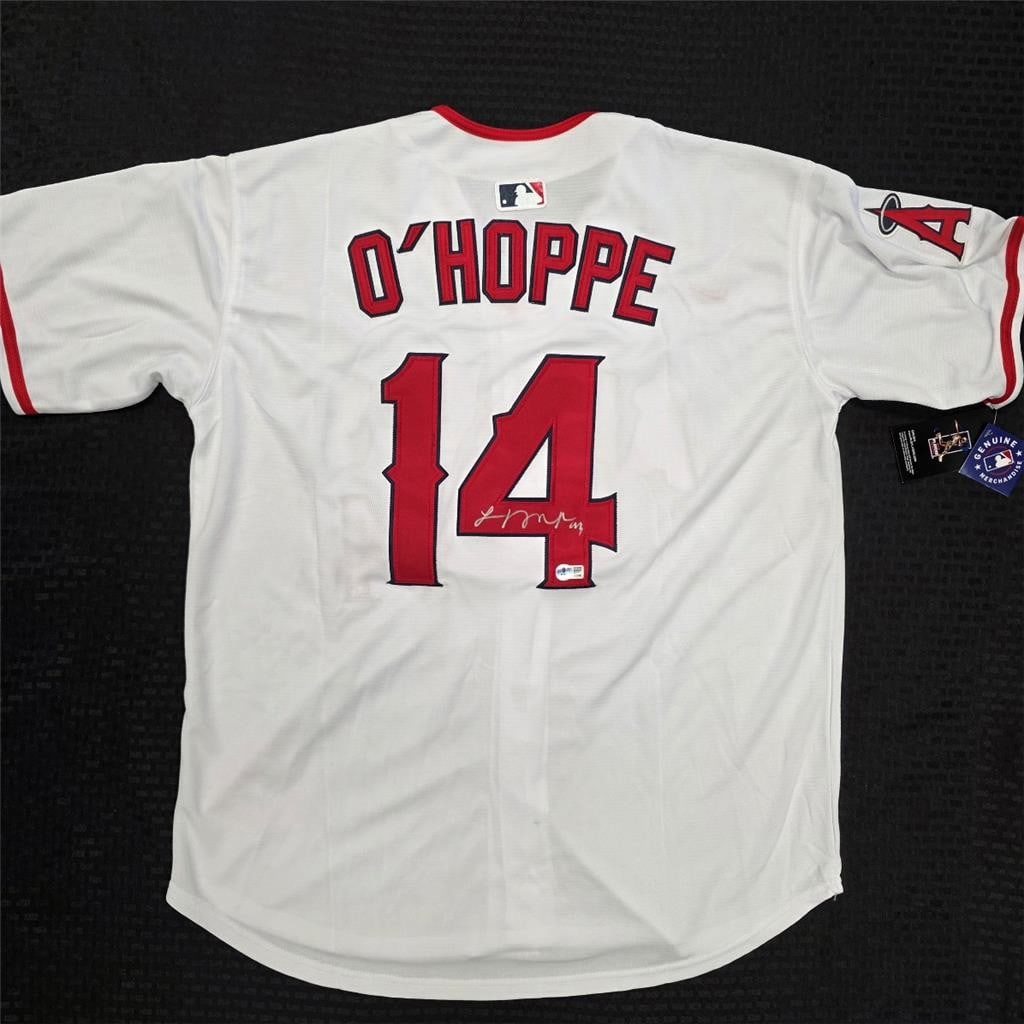 Baseball Jersey Autographed by Logan O'Hoppe Beckett Authenticated: Baseball Jersey Autographed by Logan O'Hoppe Beckett Authenticated This pre-owned Los Angeles Angels jersey features the authentic autograph of player Logan O'Hoppe. The signature is verified by Becke