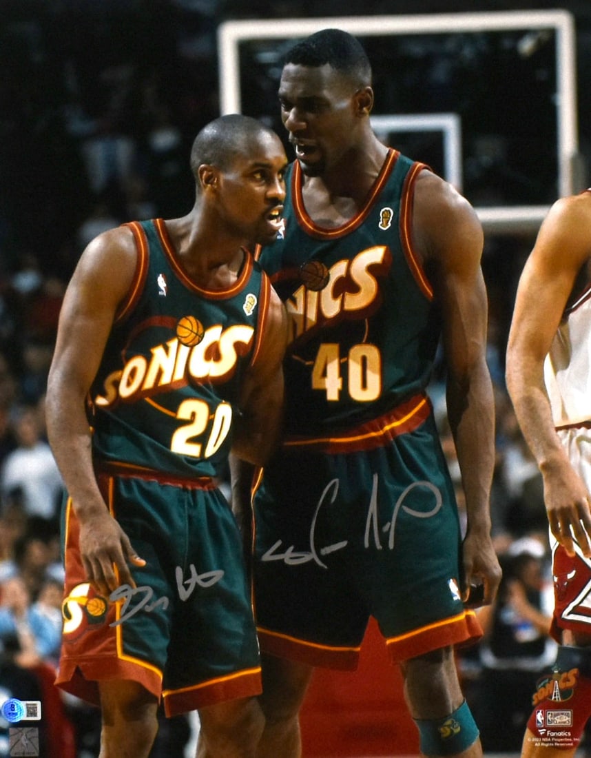 Signed 16x20 Photo Seattle Supersonics Gary Payton Shawn Kemp Beckett Authenticated: Signed 16x20 Photo Seattle Supersonics Gary Payton Shawn Kemp Beckett Authenticated This is a 16x20 photo autographed by Gary Payton and Shawn Kemp of the Seattle Supersonics. The photo is original an