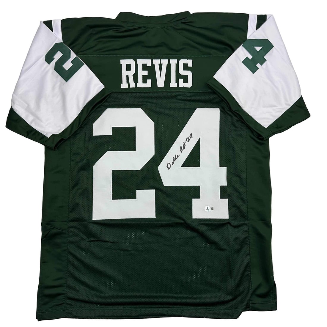 Darrelle Revis Autographed New York Jets Football Jersey Beckett COA: Darrelle Revis Autographed New York Jets Football Jersey Beckett COA Capture a piece of NFL history with this authentic autographed Darrelle Revis New York Jets green football jersey. This custom jers