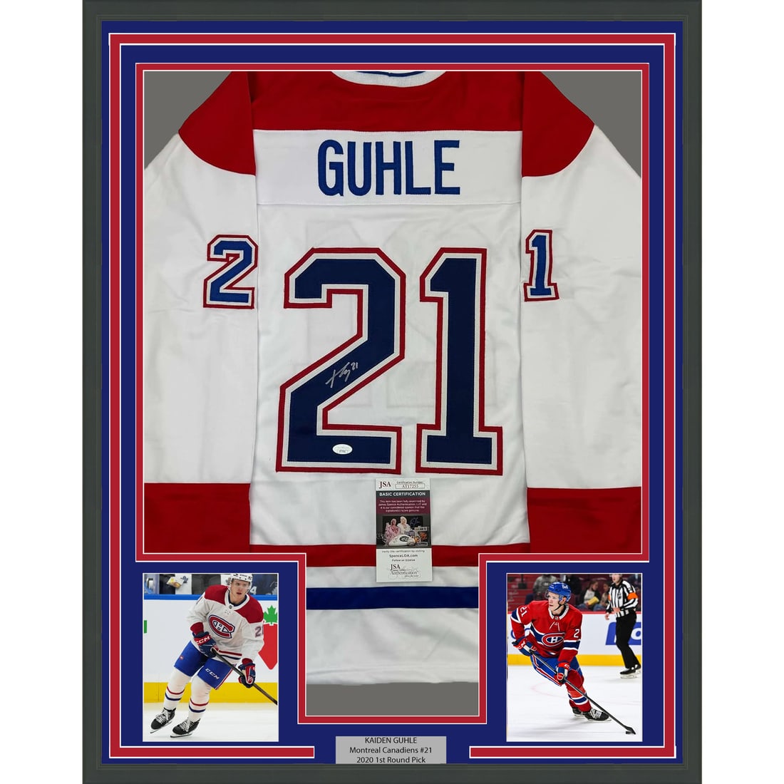 Framed Autographed Kaiden Guhle Montreal Canadiens Jersey JSA COA 35x39 (1 of 2)