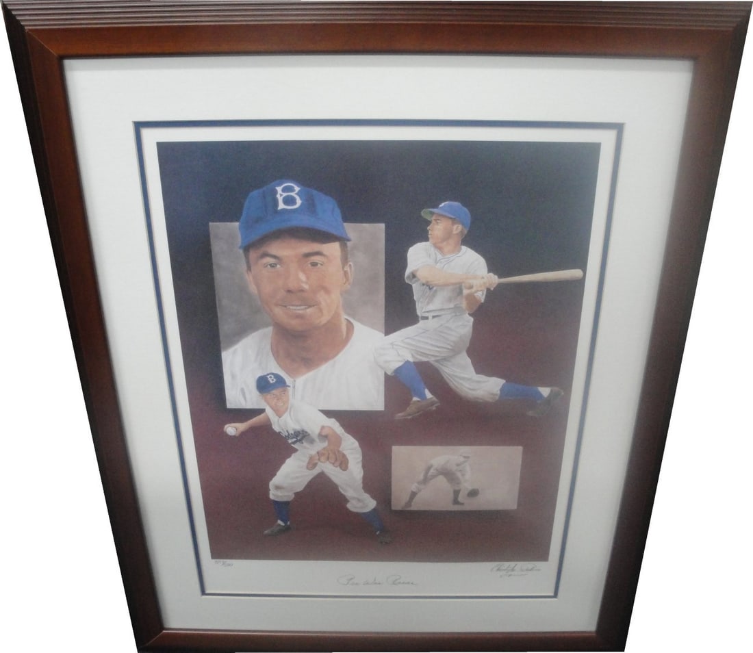 Pee Wee Reese Signed Lithograph Photo Custom Framed GAI (1 of 4)