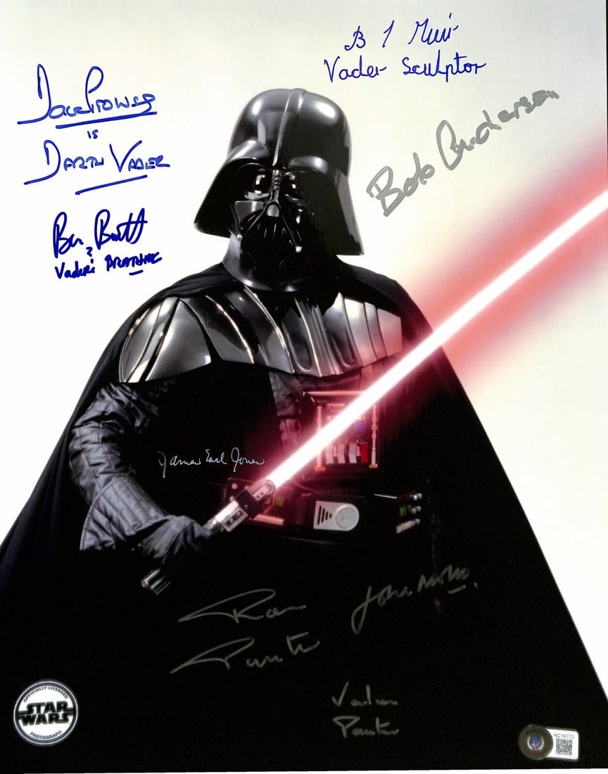Star Wars Darth Vader 11x14 Photograph Signed by Six with Beckett LOA: Star Wars Darth Vader 11x14 Photograph Signed by Six with Beckett LOA This is an original 11x14 color photograph of Darth Vader from Star Wars, featuring six signatures in silver and blue permanent ma