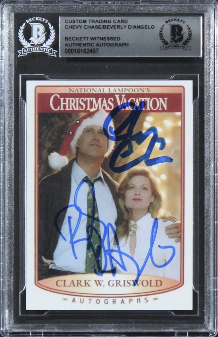 National Lampoon's Christmas Vacation Signed Card Chevy Chase Beverly D'Angelo BAS Authenticated: National Lampoon's Christmas Vacation Signed Card Chevy Chase Beverly D'Angelo BAS Authenticated Celebrate the holiday spirit with this custom trading card featuring the signatures of Chevy Chase and 