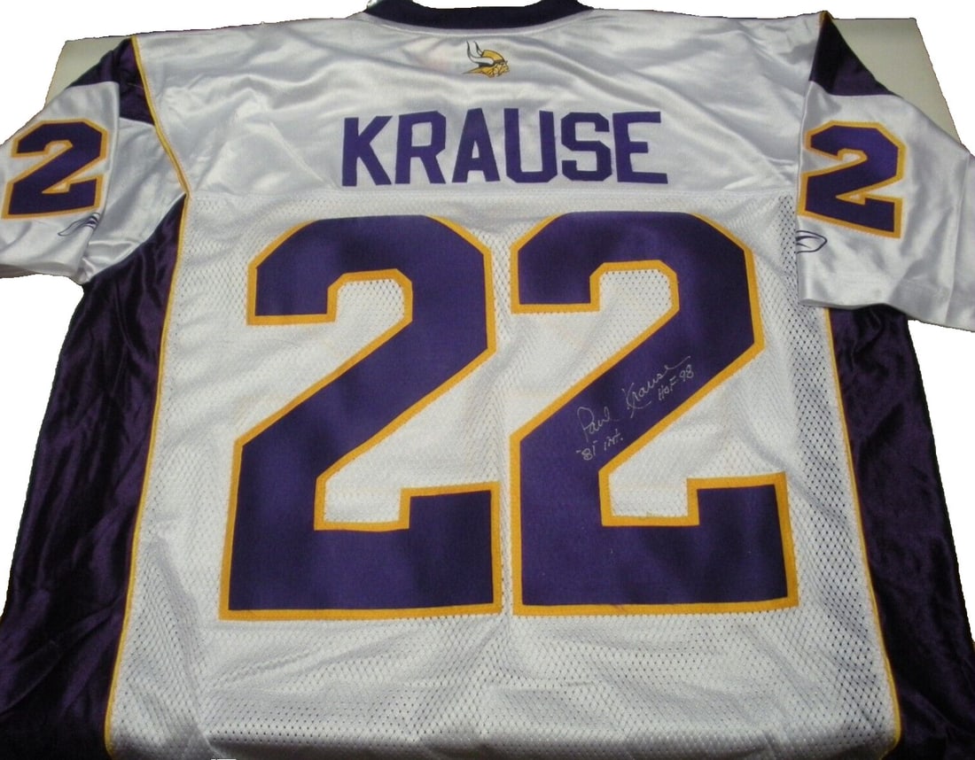 Autographed Reebok Minnesota Vikings Jersey With COA Signed By Paul Krause: Autographed Reebok Minnesota Vikings Jersey With COA Signed By Paul Krause This is an official licensed Reebok Minnesota Vikings jersey signed by Paul Krause. The jersey comes with a certificate of au
