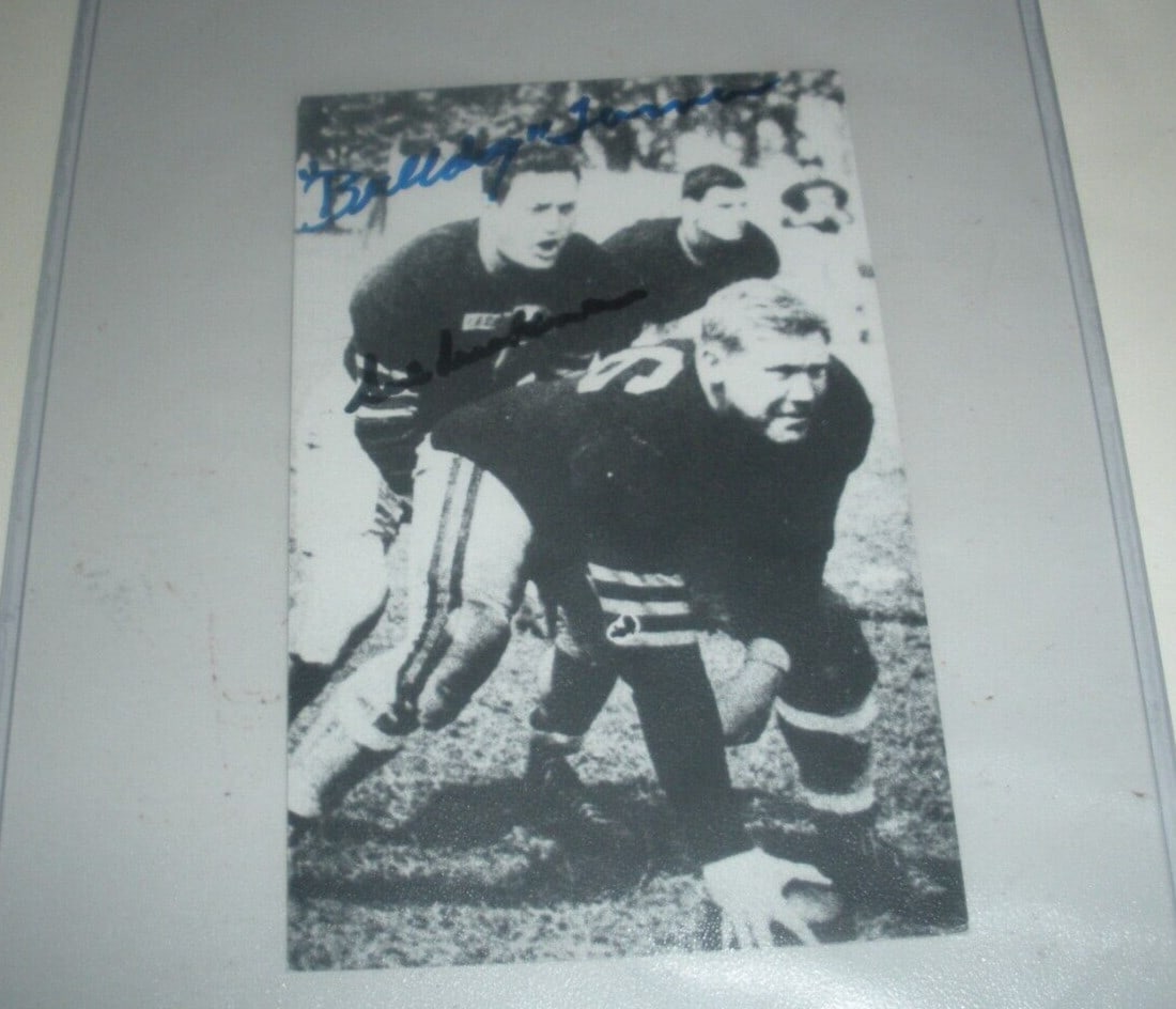 Signed 4x6 Card Sid Luckman Bulldog Turner Chicago Bears With COA: Signed 4x6 Card Sid Luckman Bulldog Turner Chicago Bears With COA This is an original 4x6 card signed by Sid Luckman and Bulldog Turner of the Chicago Bears. The card comes with a certificate of authe