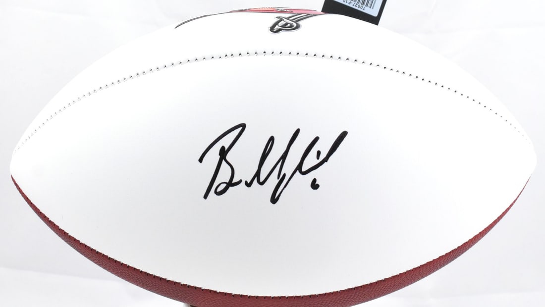 Baker Mayfield Signed Buccaneers Logo Football With Beckett Hologram: Baker Mayfield Signed Buccaneers Logo Football With Beckett Hologram This is an original Tampa Bay Buccaneers logo football autographed by Baker Mayfield. The ball comes with a Beckett Witnessed holog