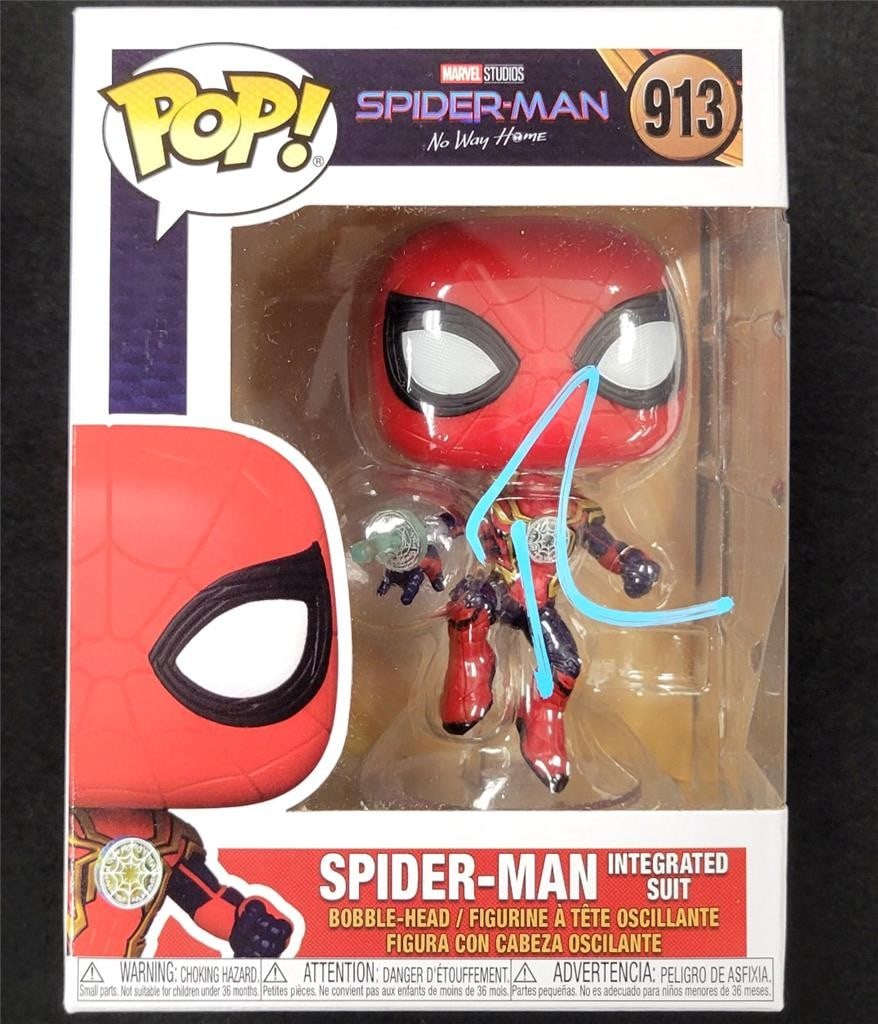 Tobey Maguire Signed Spider-Man Funko Pop 913 Beckett Authenticated: Tobey Maguire Signed Spider-Man Funko Pop 913 Beckett Authenticated Enhance your collection with this original Tobey Maguire signed Spider-Man Integrated Suit Funko Pop 913. Authenticated by Beckett, 