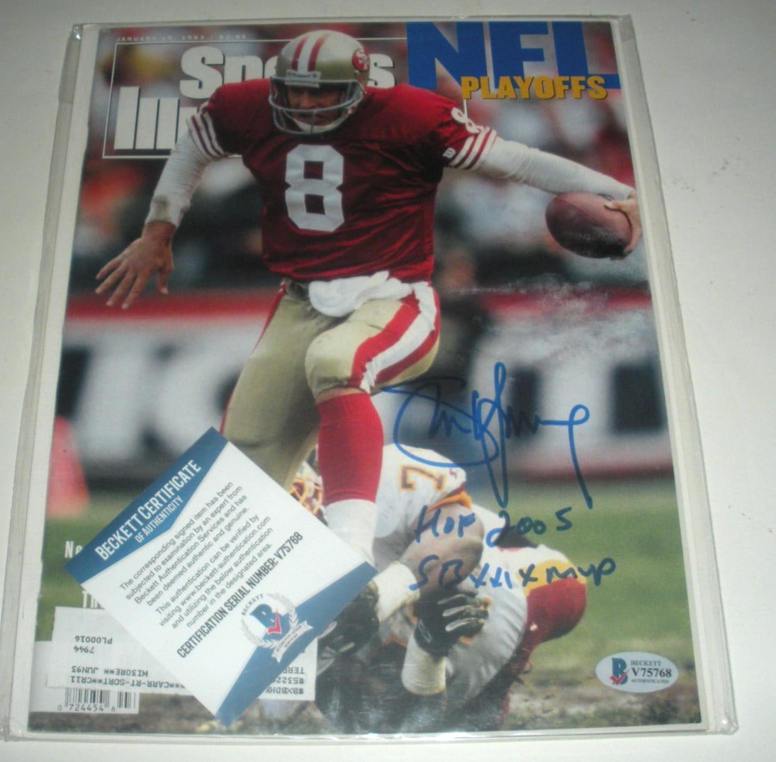 Steve Young San Francisco 49ers HOF 2005 Signed Sports Illustrated Beckett COA: Steve Young San Francisco 49ers HOF 2005 Signed Sports Illustrated Beckett COA This original Sports Illustrated magazine features the legendary Steve Young, a Hall of Fame inductee in 2005, signed by 