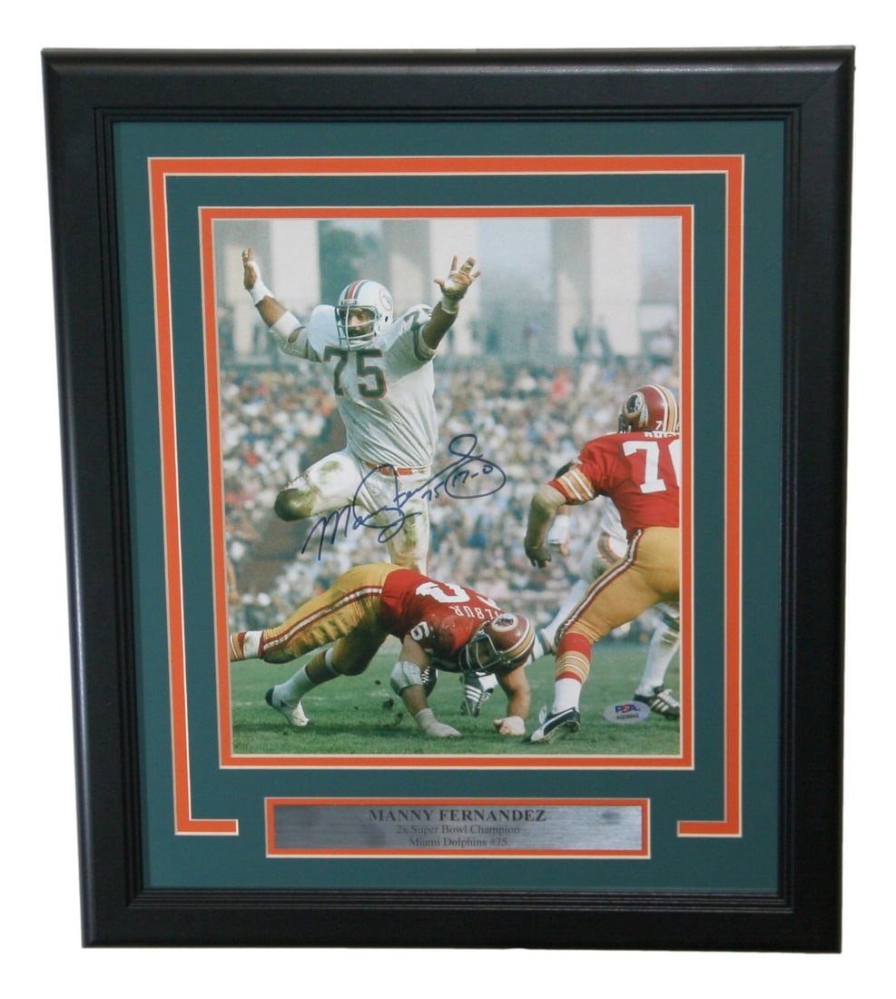Framed Miami Dolphins 10x12 Photo Signed by Manny Fernandez with PSA Authentication (1 of 3)