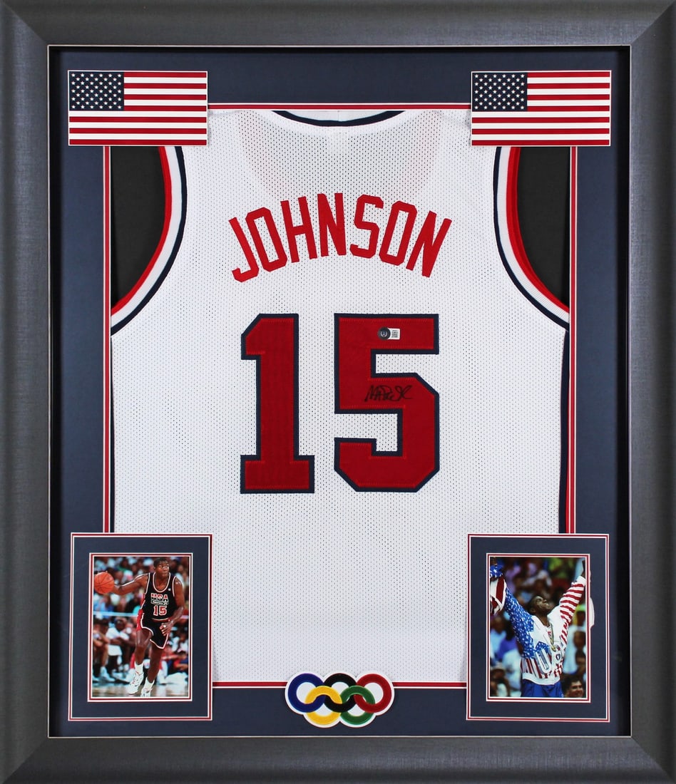 Magic Johnson Signed Framed Jersey Los Angeles Lakers BAS Witnessed 32 x 37 (1 of 1)