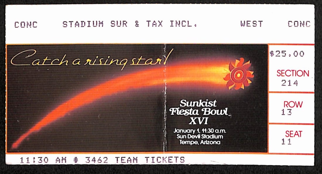 1987 Fiesta Bowl Ticket Stub Penn State vs Miami Fla NCAA Original (1 of 2)