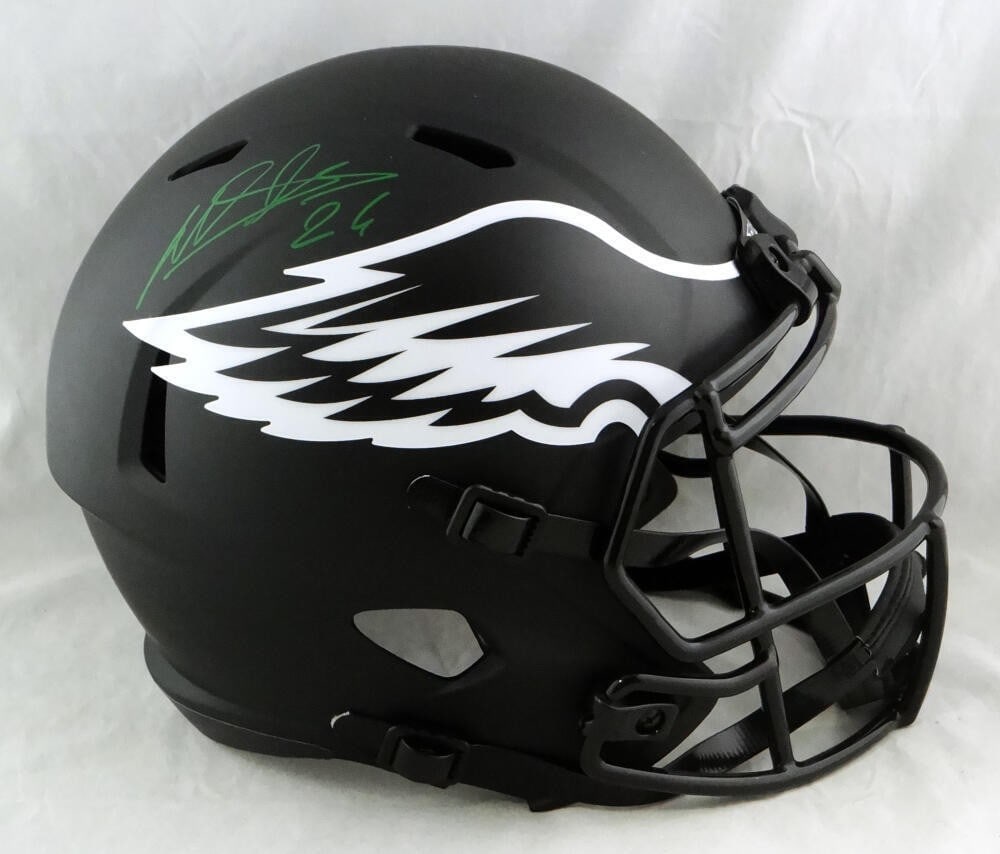 Miles Sanders Autographed Philadelphia Eagles F/S Eclipse Helmet JSA Authenticated Green: Miles Sanders Autographed Philadelphia Eagles F/S Eclipse Helmet JSA Authenticated Green This Philadelphia Eagles full-size Eclipse Speed helmet is autographed by Miles Sanders, showcasing his signatu