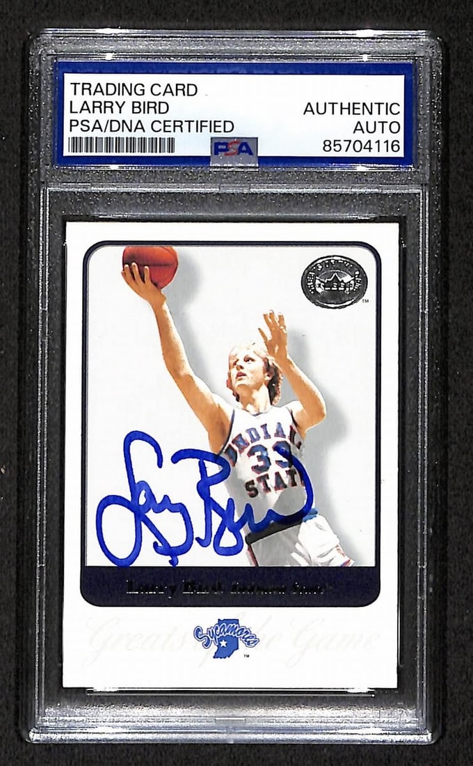 Larry Bird Autographed 2001 Fleer Card 49 Indiana State PSA DNA Certified: Larry Bird Autographed 2001 Fleer Card 49 Indiana State PSA DNA Certified Offered is a 2001 FLEER Greats Larry Bird Hall of Fame Signed/Autographed Card #49, representing his time at Indiana State. Th