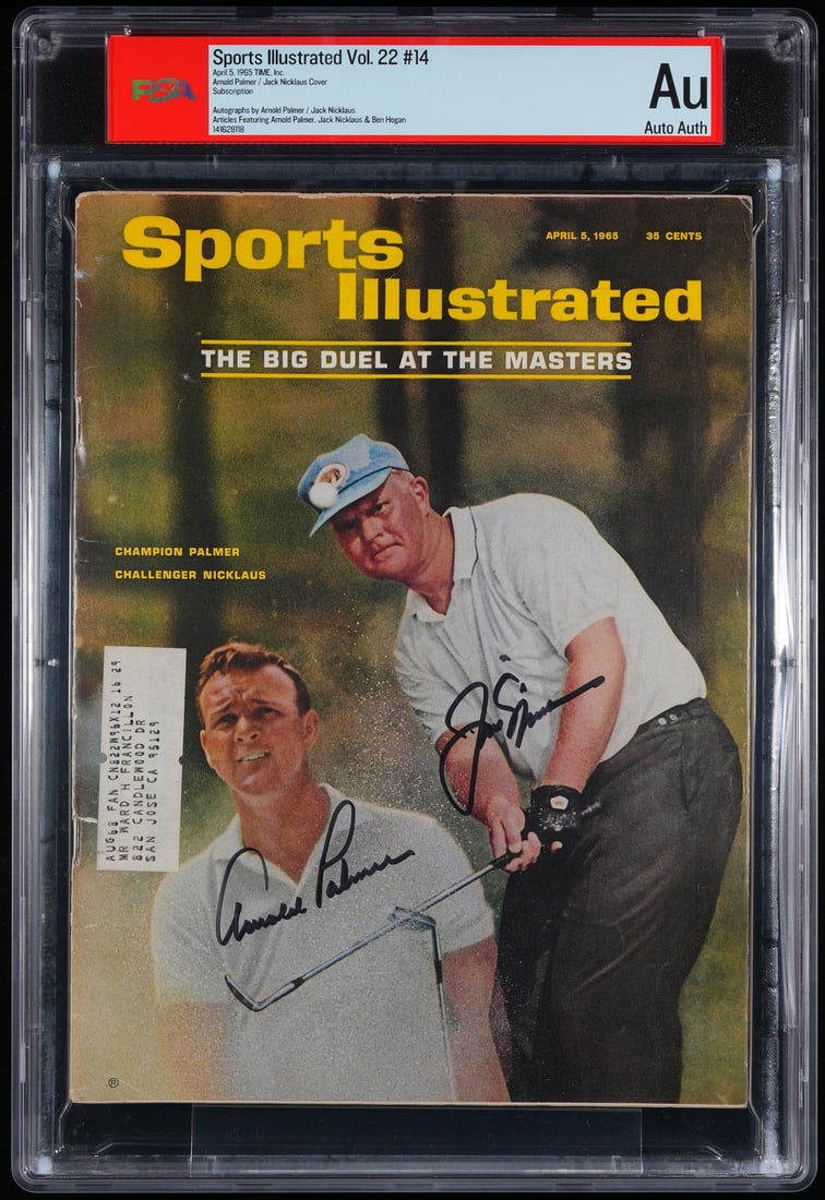 1965 Sports Illustrated Magazine Signed by Palmer and Nicklaus PSA DNA Authenticated: 1965 Sports Illustrated Magazine Signed by Palmer and Nicklaus PSA DNA Authenticated This is an original 1965 Sports Illustrated Magazine featuring bold signatures from golf legends Arnold Palmer and 