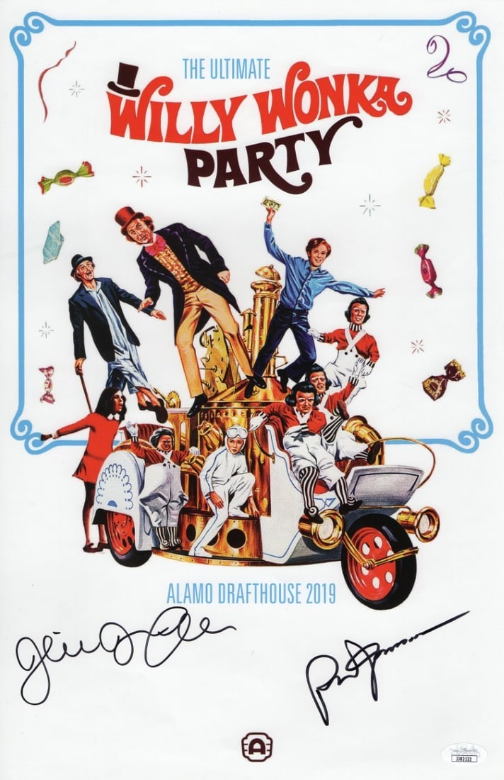 Willy Wonka Autographed Photo by Paris Themmen Julie Dawn Cole JSA 11x17: Willy Wonka Autographed Photo by Paris Themmen Julie Dawn Cole JSA 11x17 This is an original 11x17 photograph featuring the autographs of Paris Themmen and Julie Dawn Cole, known for their roles in th