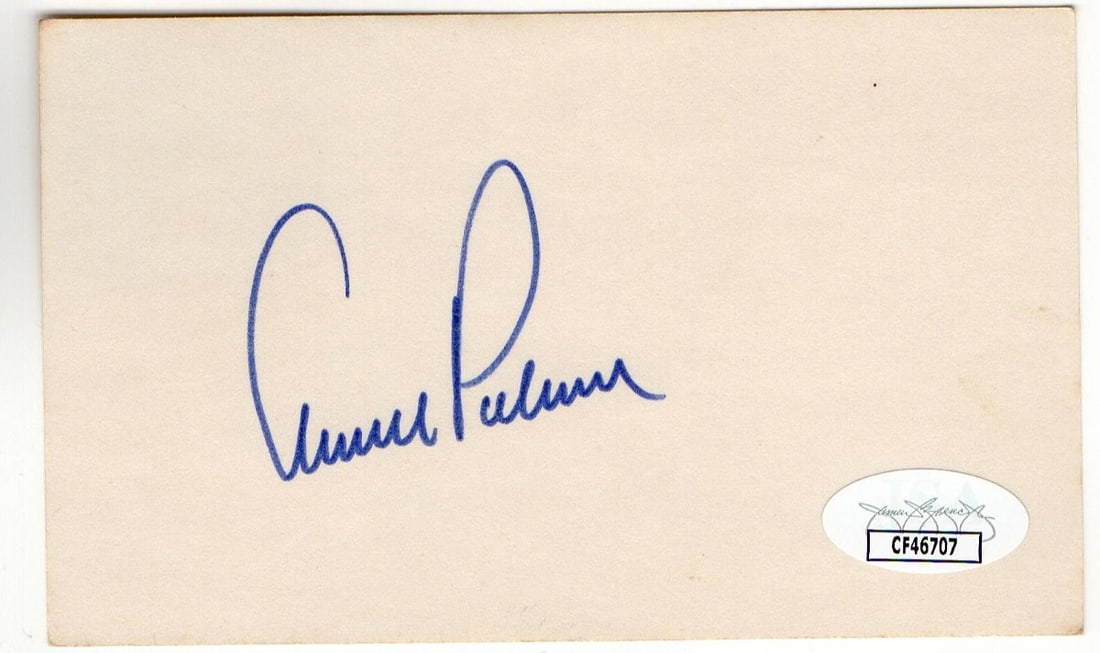 Arnold Palmer Autographed Index Card JSA Certified Golf Legend: Arnold Palmer Autographed Index Card JSA Certified Golf Legend This is an original autographed index card of golf legend Arnold Palmer, a renowned figure in PGA history. The index card features Palmer