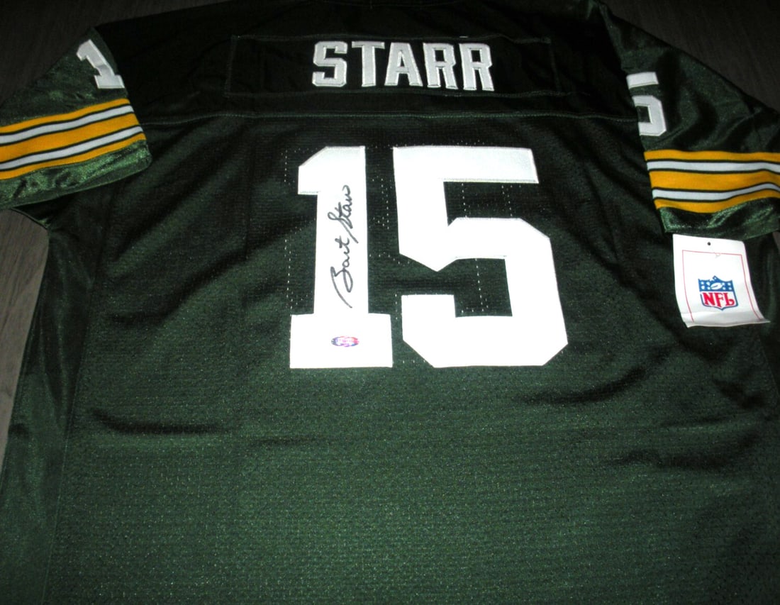 Mitchell and Ness Packers Jersey Signed by Bart Starr with Steiner COA: Mitchell and Ness Packers Jersey Signed by Bart Starr with Steiner COA This is an official licensed Mitchell & Ness jersey signed by Bart Starr of the Green Bay Packers. The jersey is accompanied by a