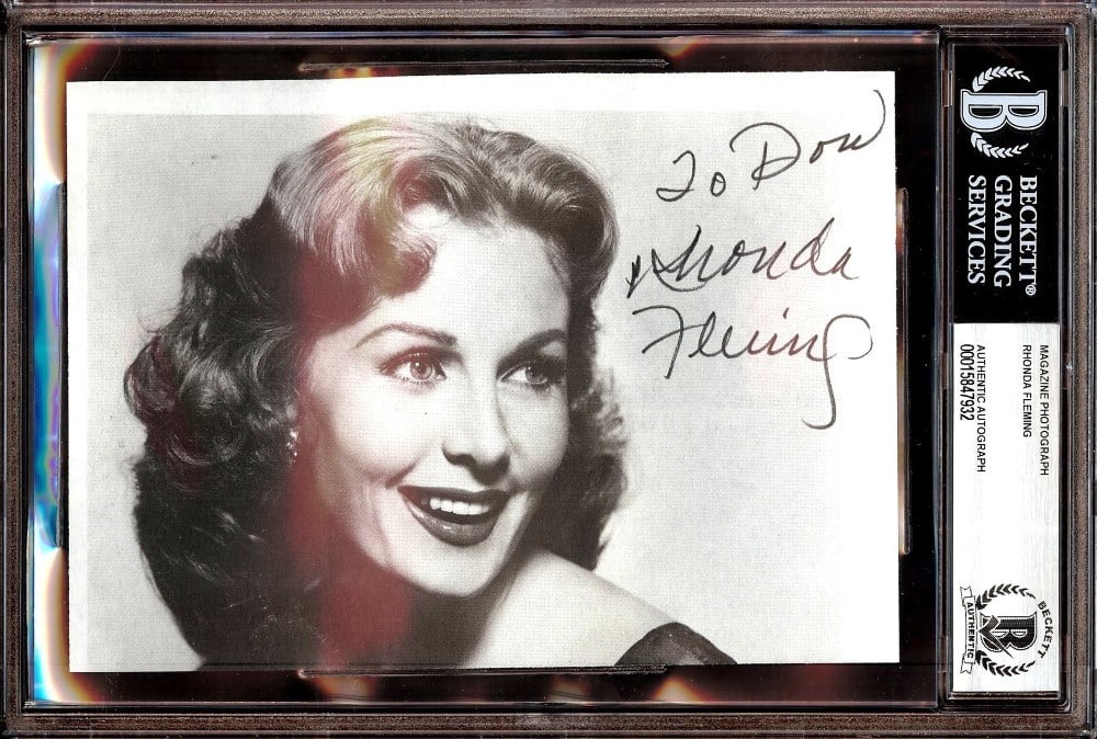 Rhonda Fleming Autographed 6x9 Photograph Beckett Authenticated Queen of Technicolor: Rhonda Fleming Autographed 6x9 Photograph Beckett Authenticated Queen of Technicolor This is an original photograph autographed by Rhonda Fleming, known as the 'Queen of Technicolor.' The photo is aut