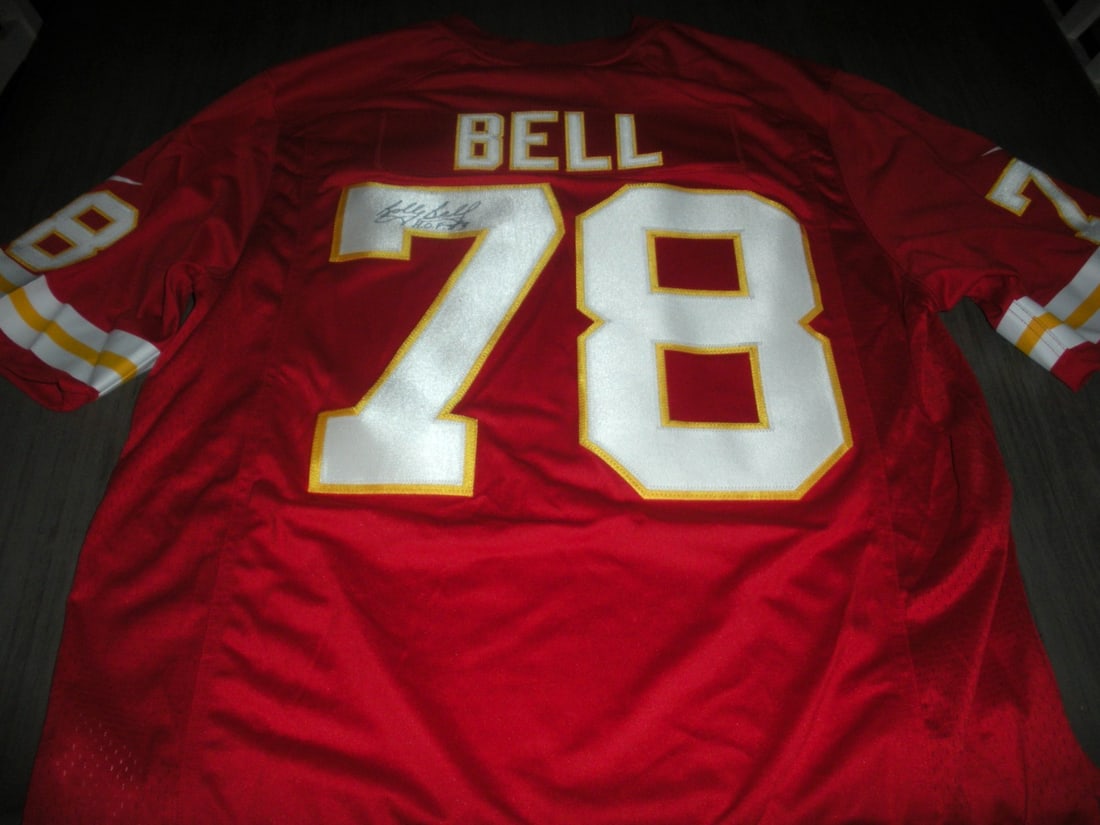 Signed Nike Kansas City Chiefs Bobby Bell football jersey with COA: Signed Nike Kansas City Chiefs Bobby Bell football jersey with COA This is an official licensed Nike jersey signed by Bobby Bell of the Kansas City Chiefs. The jersey is an original collectible autogr