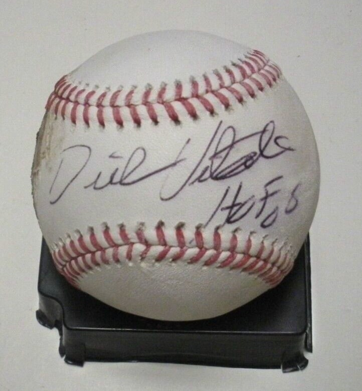 Game-Used MLB Ball Signed by Dick Vitale with PSA DNA COA: Game-Used MLB Ball Signed by Dick Vitale with PSA DNA COA This is an original game-used Major League Baseball signed by Dick Vitale, with the inscription "HOF 05 NCAA Announcer." The ball includes PSA