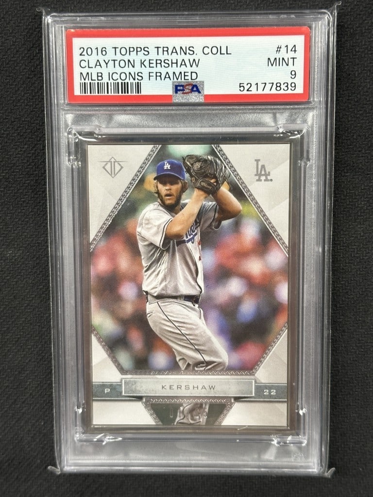 Clayton Kershaw 2016 Topps Transcendent Framed Card PSA 9 #14: Clayton Kershaw 2016 Topps Transcendent Framed Card PSA 9 #14 This 2016 Topps Transcendent MLB Icons Framed Baseball Card features Clayton Kershaw, a standout player for the Los Angeles Dodgers. Grade