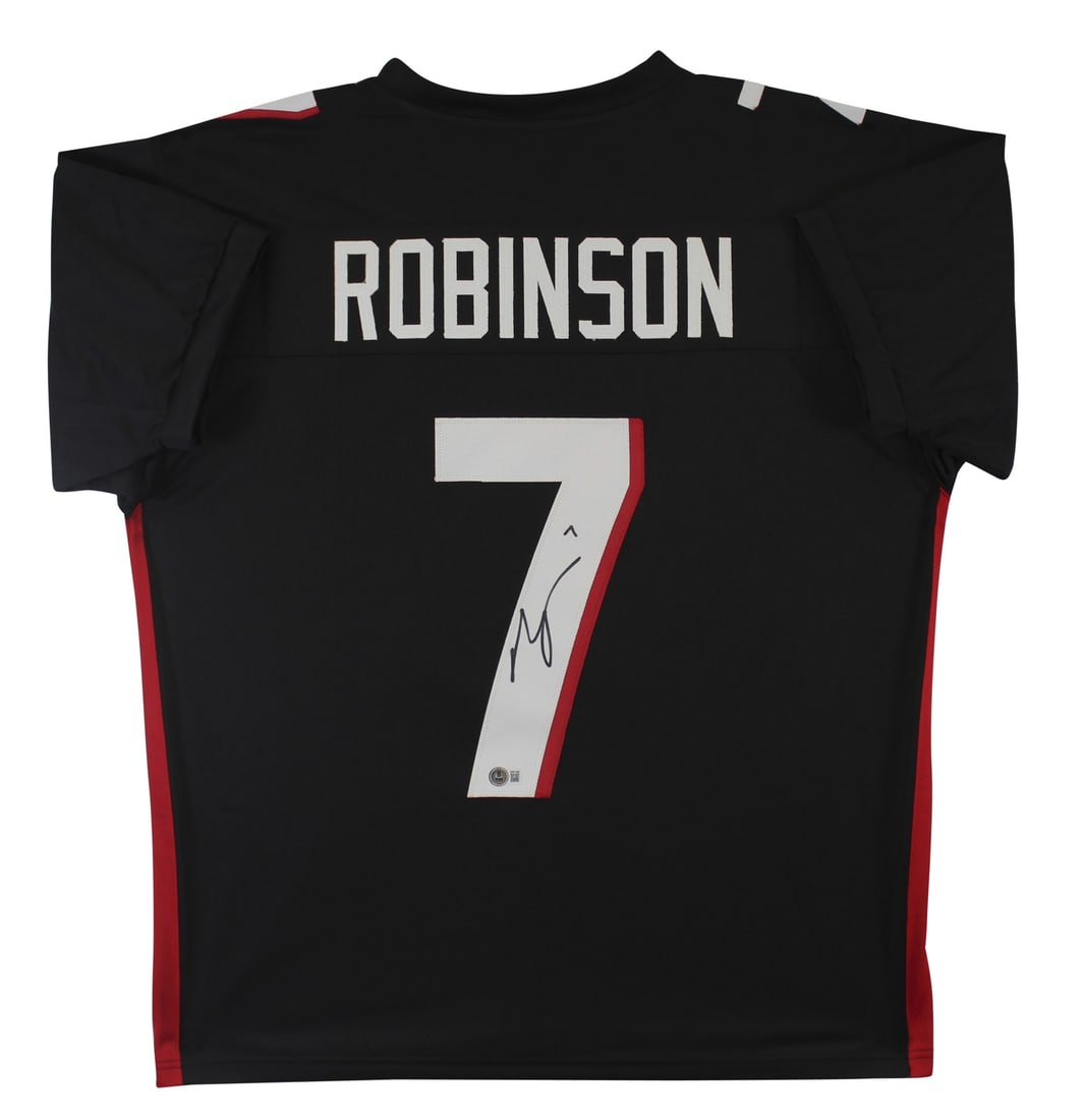 Bijan Robinson Signed Atlanta Falcons Black Jersey Beckett Authenticated: Bijan Robinson Signed Atlanta Falcons Black Jersey Beckett Authenticated This authentic black pro style jersey is personally signed by Bijan Robinson of the Atlanta Falcons, ensuring its status as a u