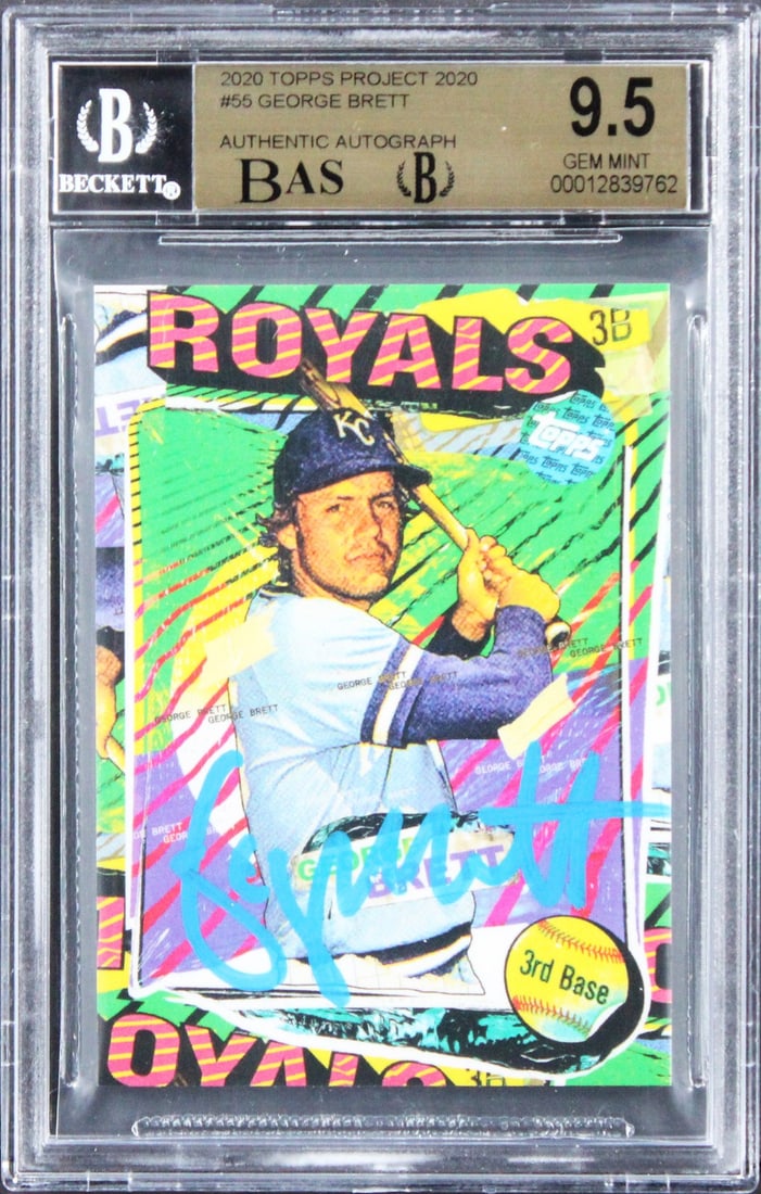 George Brett Signed 2020 Topps Project 2020 #55 Card 9.5 Auto Beckett Authenticated: George Brett Signed 2020 Topps Project 2020 #55 Card 9.5 Auto Beckett Authenticated Celebrate the legacy of baseball with this stunning 2020 Topps Project 2020 #55 card, personally signed by George Br