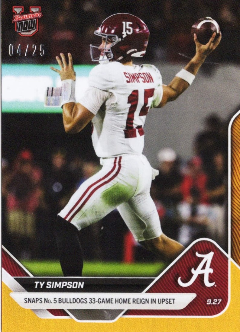 2025 Topps Bowman U Now Ty Simpson #22 Orange Foil Rookie /25 Football Card (1 of 2)