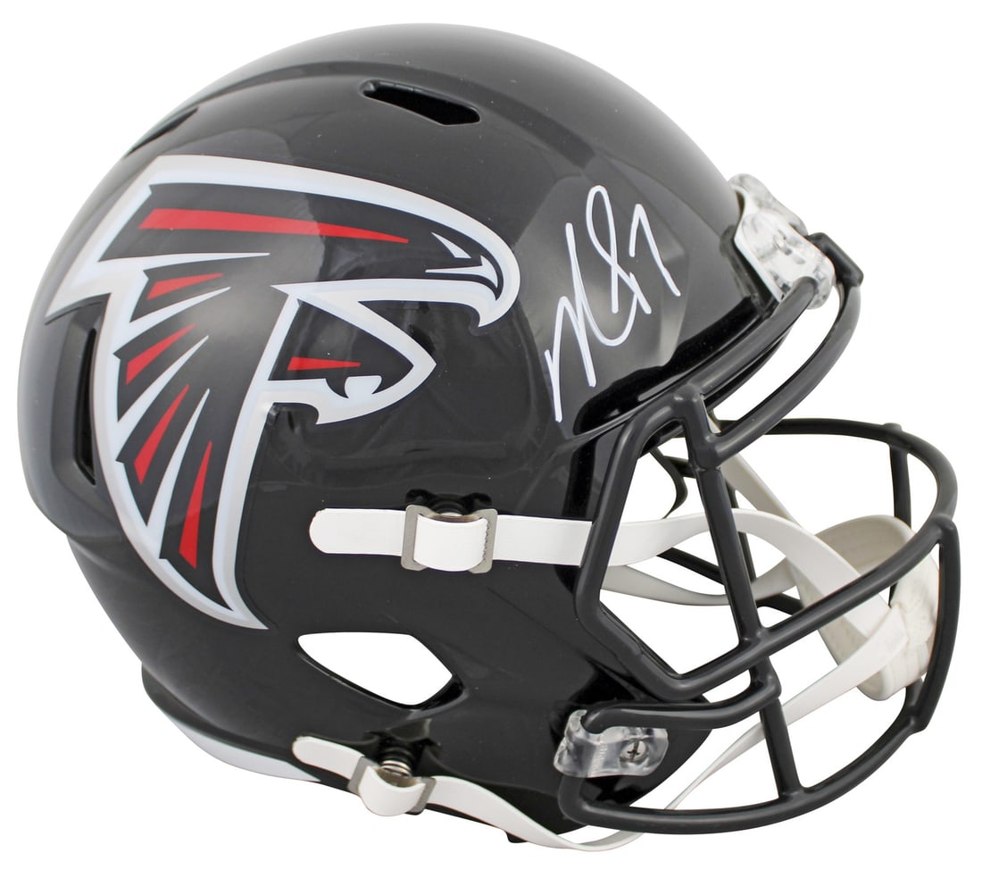 Michael Vick Signed 2003-19 Falcons Full Size Helmet BAS Authenticated: Michael Vick Signed 2003-19 Falcons Full Size Helmet BAS Authenticated This authentic 2003-19 Throwback Full Size Speed Replica Helmet is personally signed by Michael Vick, the renowned quarterback of