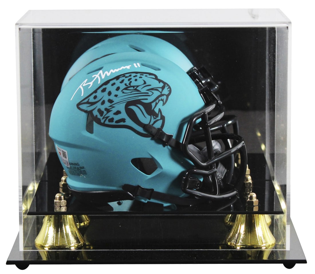 Autographed Brian Thomas Jr. Jaguars Rave Speed Mini Helmet with Display Case (1 of 3)