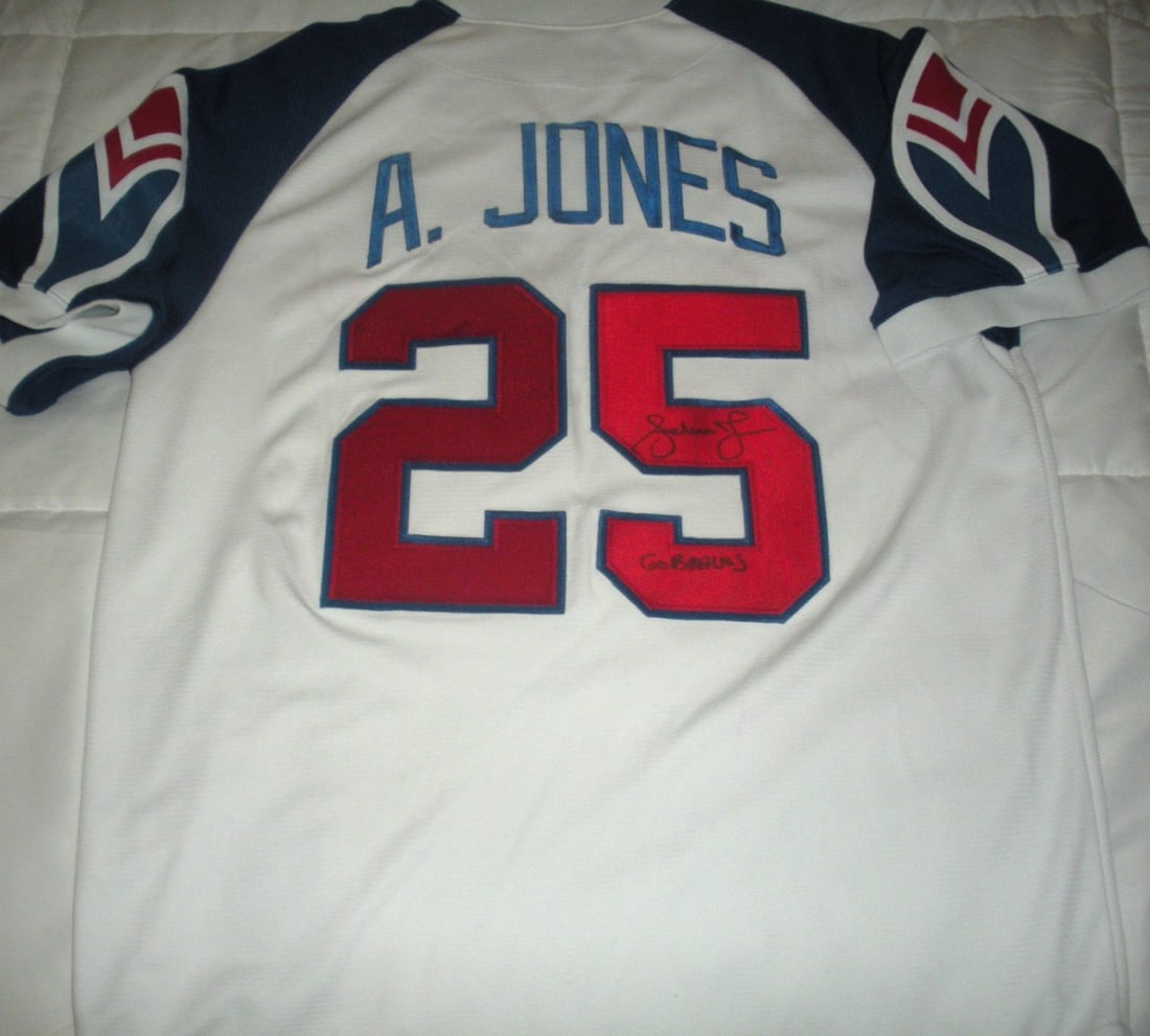 Autographed Atlanta Cooperstown Jersey with COA Signed by Andruw Jones: Autographed Atlanta Cooperstown Jersey with COA Signed by Andruw Jones This is an officially licensed Cooperstown Collection jersey signed by Andruw Jones of the Atlanta Braves. The jersey comes with 