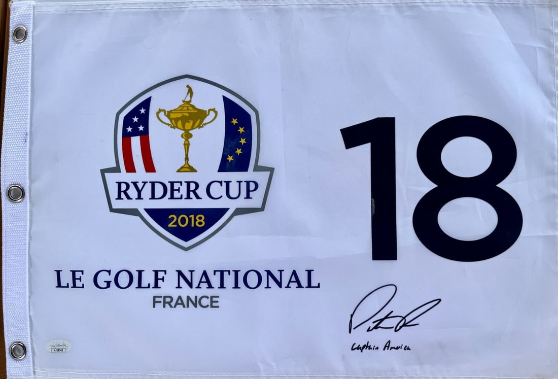 Patrick Reed Signed 2018 Ryder Cup Flag Captain America JSA: Patrick Reed Signed 2018 Ryder Cup Flag Captain America JSA Celebrate a momentous occasion in golf history with this official 2018 Ryder Cup Le Golf National pin flag, personally signed by Patrick Ree