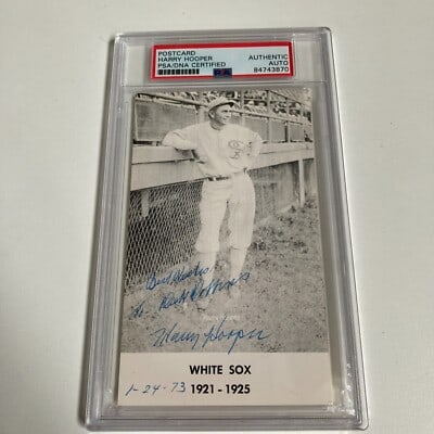 Baseball Postcard Harry Hooper Inscribed Family Tree PSA DNA JSA Certified: Baseball Postcard Harry Hooper Inscribed Family Tree PSA DNA JSA Certified This is a remarkable postcard signed and inscribed by Hall of Famer Harry Hooper, personalized to Dick Dobbins. The front fea