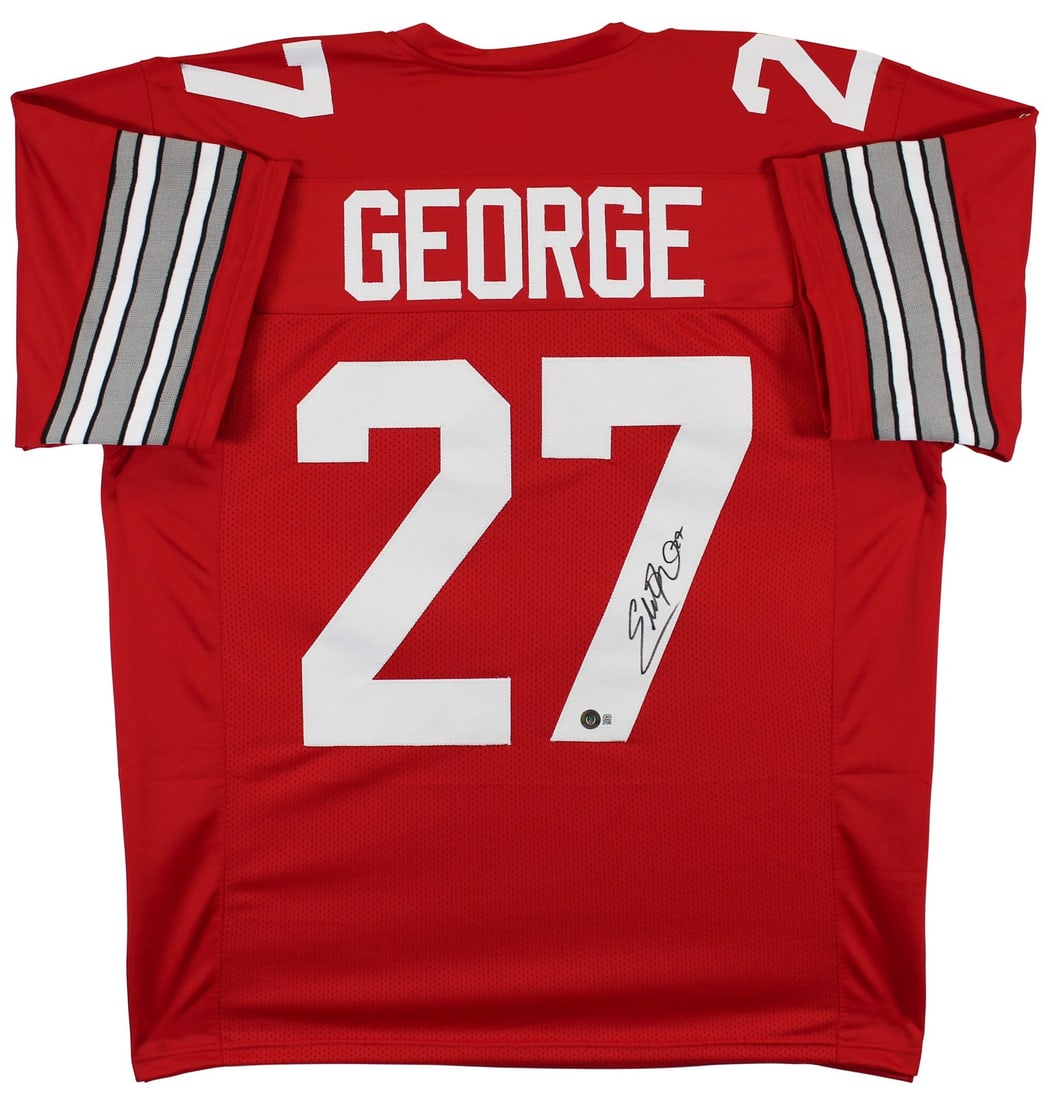 Eddie George Signed Ohio State Buckeyes Red Pro Jersey BAS Authenticated: Eddie George Signed Ohio State Buckeyes Red Pro Jersey BAS Authenticated This authentic red pro style jersey features the signature of Eddie George, a legendary player of the Ohio State Buckeyes footb