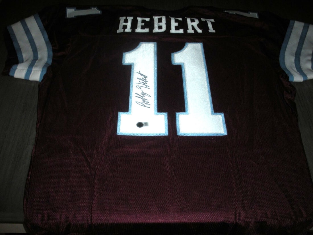 Rawlings Jersey Signed by Bobby Hebert Michigan Panthers Beckett COA (1 of 2)
