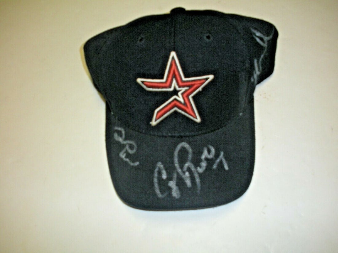 Houston Astros Hat Autographed by Biggio Bagwell Bell with COA (1 of 2)