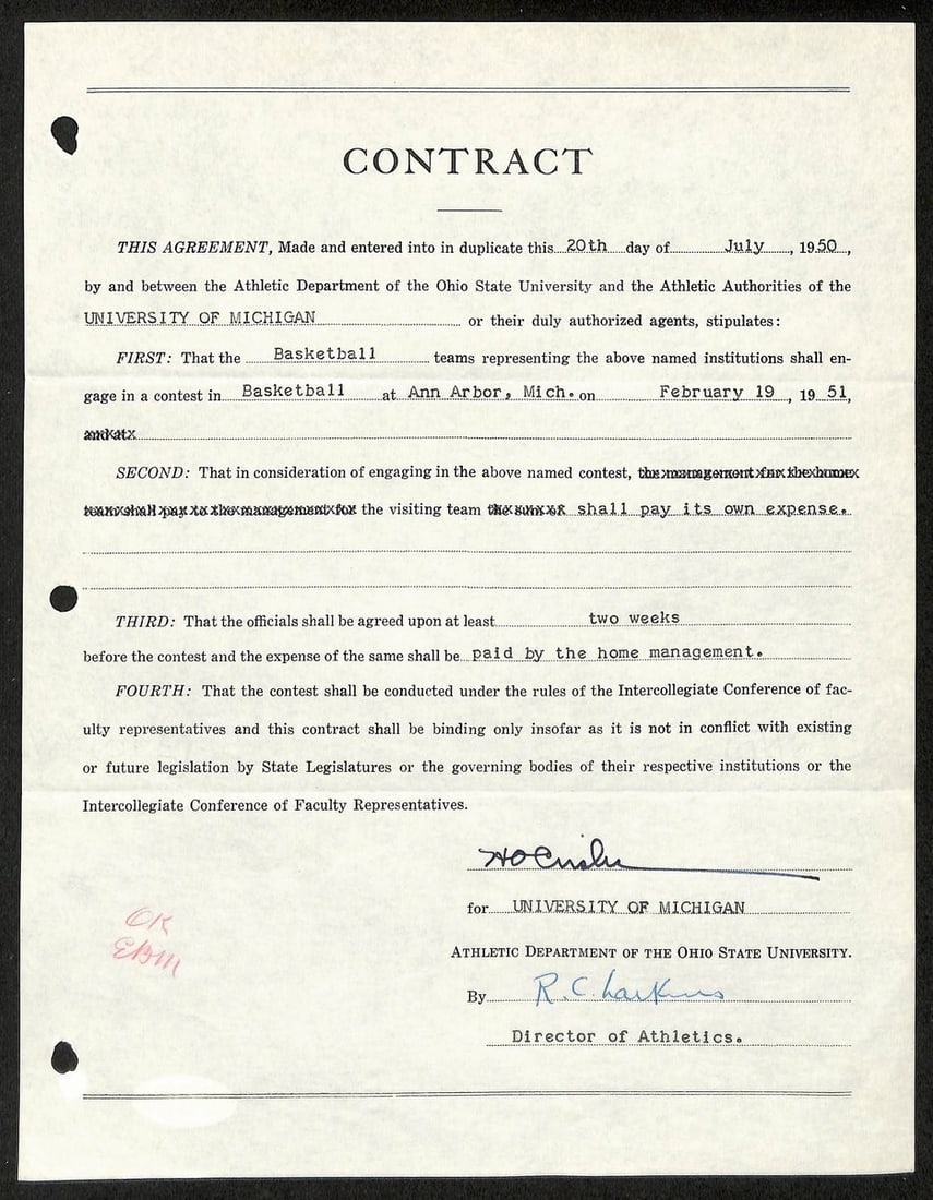 PSA Authenticated Fritz Crisler Signed Michigan Football Coach Contract (1 of 2)