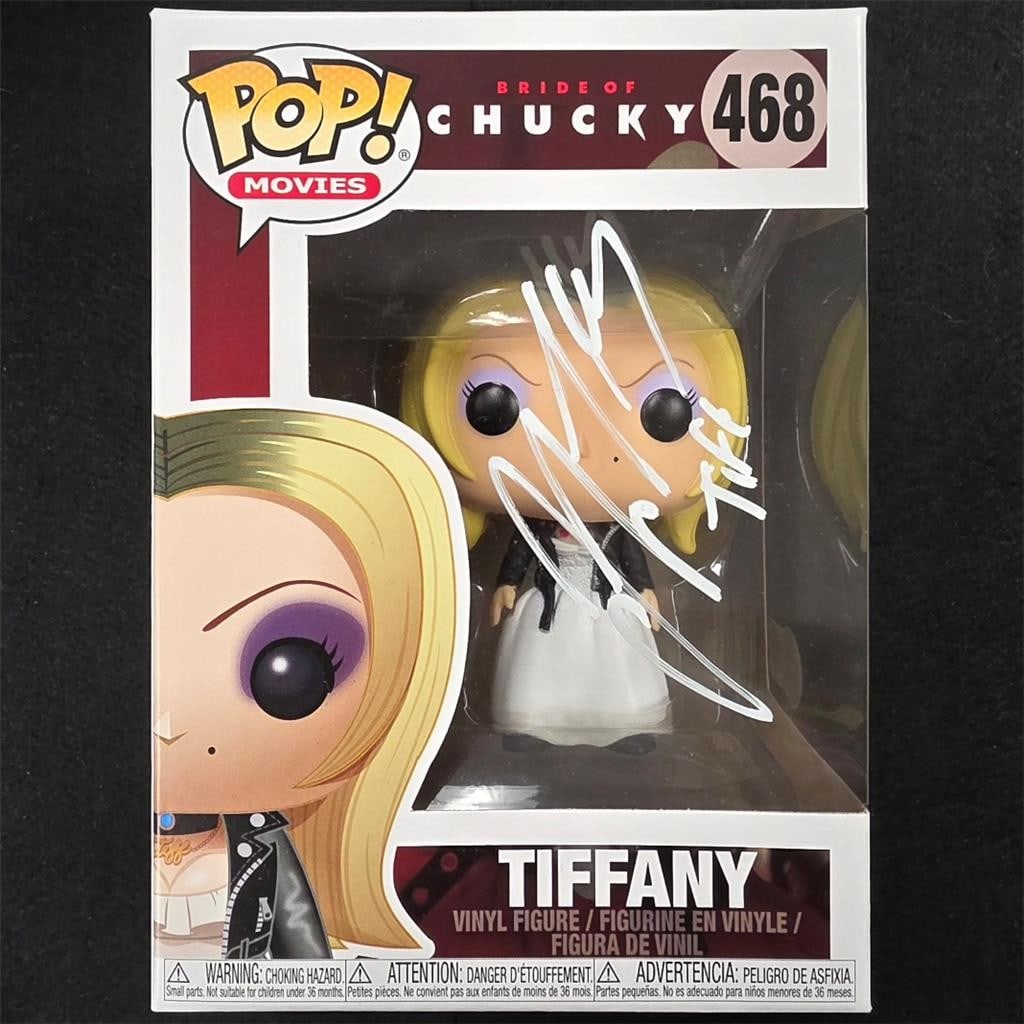 Jennifer Tilly Autographed Tiffany Funko Pop 468 Beckett Authenticated Child's Play: Jennifer Tilly Autographed Tiffany Funko Pop 468 Beckett Authenticated Child's Play This is an original Funko Pop figure of Tiffany, known as "Tiff" from the Child's Play movie franchise, personally s