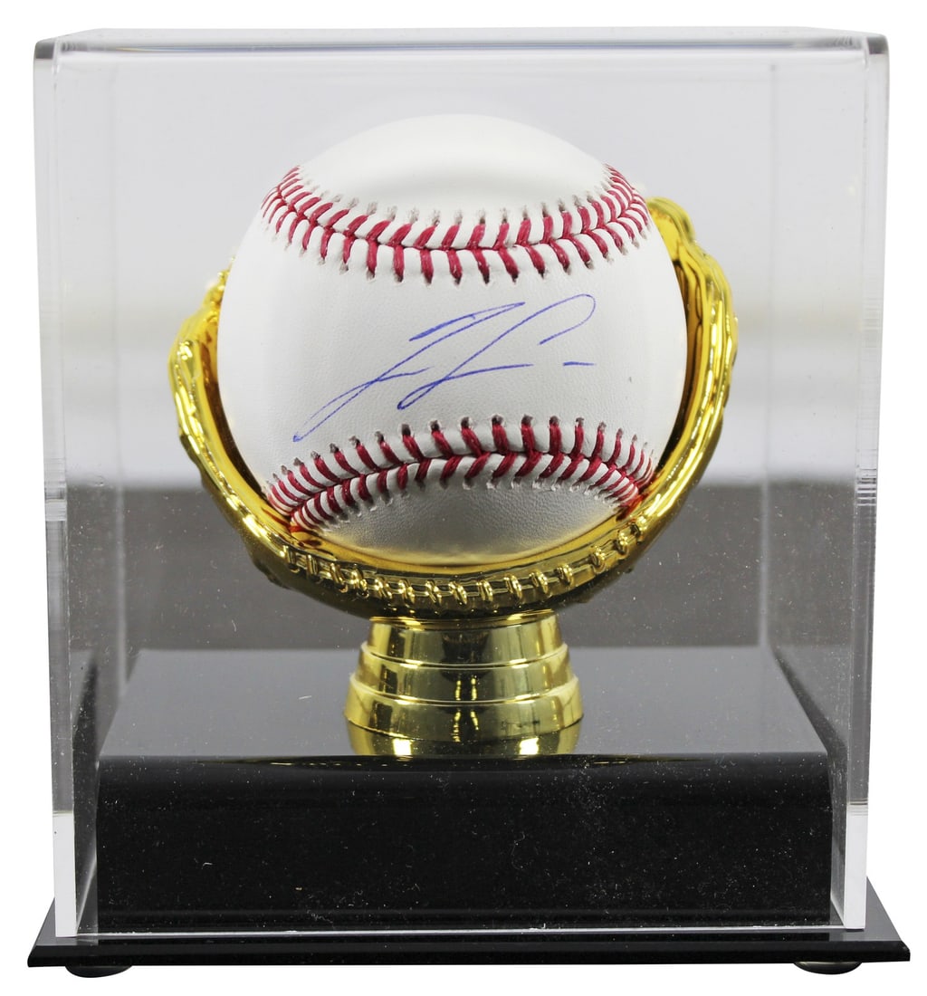 Ronald Acuna Jr. Signed OML Baseball in Display Case BAS Witnessed (1 of 4)
