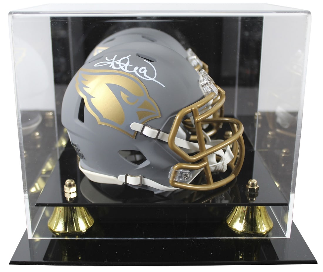Kurt Warner Signed Arizona Cardinals Slate Mini Helmet with Beckett Authentication: Kurt Warner Signed Arizona Cardinals Slate Mini Helmet with Beckett Authentication This Arizona Cardinals Kurt Warner Signed Slate Speed Mini Helmet is a must-have for any fan. It features a striking 