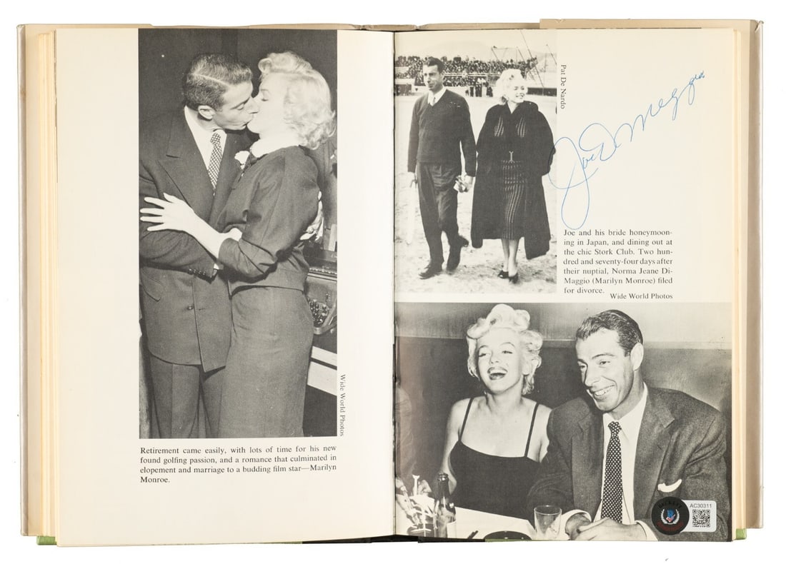 Joe DiMaggio Signed Book with Marilyn Monroe Photo Beckett COA RARE: Joe DiMaggio Signed Book with Marilyn Monroe Photo Beckett COA RARE This is a rare signed 1975 copy of 'Where Have You Gone Joe DiMaggio?' by Maury Allan, featuring the legendary baseball player Joe D