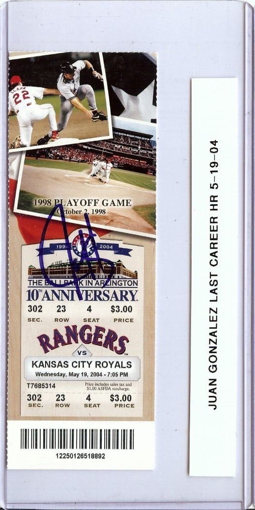 Juan Gonzalez Autographed Ticket Royals Last HR 5-19-04 JSA Certified (1 of 3)