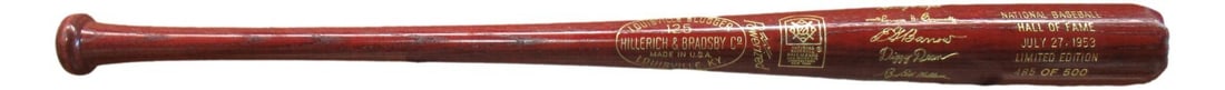 1953 Hall Of Fame Commemorative Baseball Bat Louisville Slugger Dizzy Dean Al Simmons 34 Inch Red: 1953 Hall Of Fame Commemorative Baseball Bat Louisville Slugger Dizzy Dean Al Simmons 34 Inch Red This 1953 Hall of Fame Commemorative Baseball Bat, measuring 34 inches, features the iconic designs of