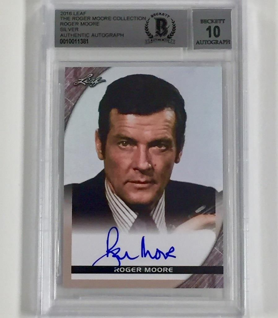 James Bond Roger Moore Signed Leaf Card BGS 10 Autograph Beckett Authenticated (1 of 2)