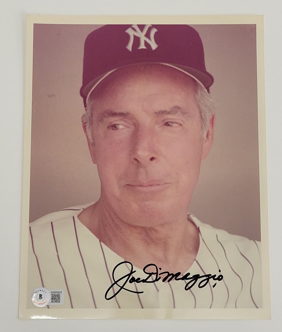 Joe DiMaggio Signed 8x10 Photo New York Yankees Beckett COA: Joe DiMaggio Signed 8x10 Photo New York Yankees Beckett COA This is an original 8x10 photograph of baseball legend Joe DiMaggio, featuring his mint condition signature. The photo is authenticated by B