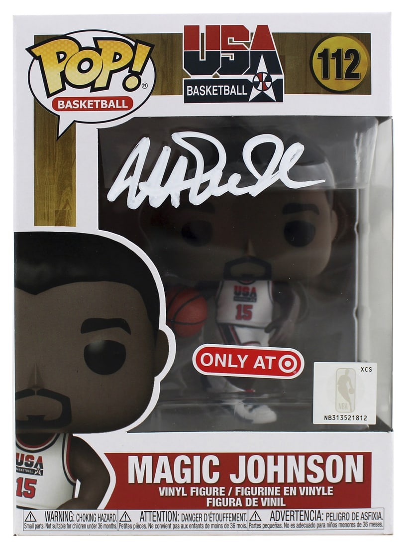Magic Johnson Autographed USA Basketball Funko Pop Figure BAS CoA: Magic Johnson Autographed USA Basketball Funko Pop Figure BAS CoA Celebrate the legacy of Magic Johnson with this autographed USA Basketball #112 Funko Pop Vinyl Figure. Personally signed by the NBA l