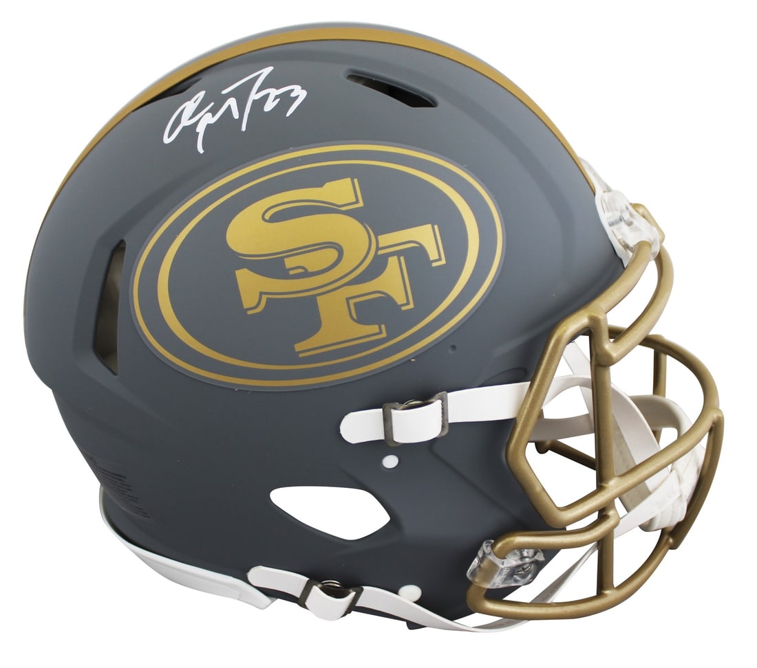 Christian McCaffrey Signed 49ers Slate Full Size Speed Helmet: Christian McCaffrey Signed 49ers Slate Full Size Speed Helmet This is an original autographed full-size Speed Proline helmet featuring a striking slate design, personally signed by Christian McCaffrey