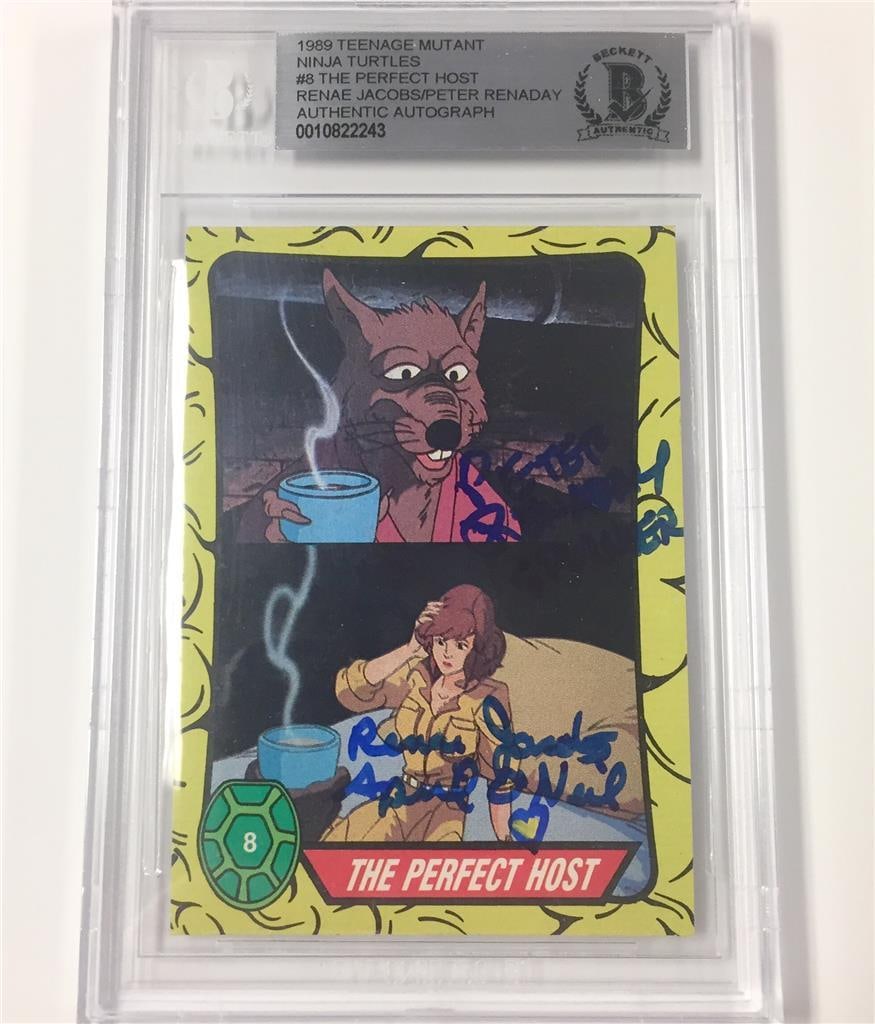 Renae Jacobs Signed 1989 Topps TMNT Trading Card BAS BGS: Renae Jacobs Signed 1989 Topps TMNT Trading Card BAS BGS This is a signed 1989 Topps trading card featuring Renae Jacobs from the beloved Teenage Mutant Ninja Turtles series. The card is an original p