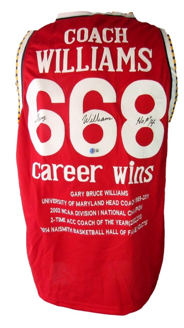Maryland Terrapins Stat Jersey Signed by Coach Gary Williams Beckett Authenticated: Maryland Terrapins Stat Jersey Signed by Coach Gary Williams Beckett Authenticated This custom Maryland Terrapins career-stat jersey is hand-signed by Gary Williams, the legendary head coach of the Te