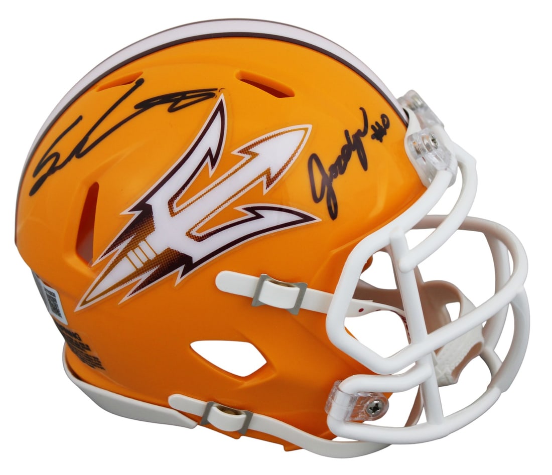 Sam Leavitt Jordyn Tyson Autographed Arizona State Gold Mini Helmet Beckett Witnessed (1 of 4)